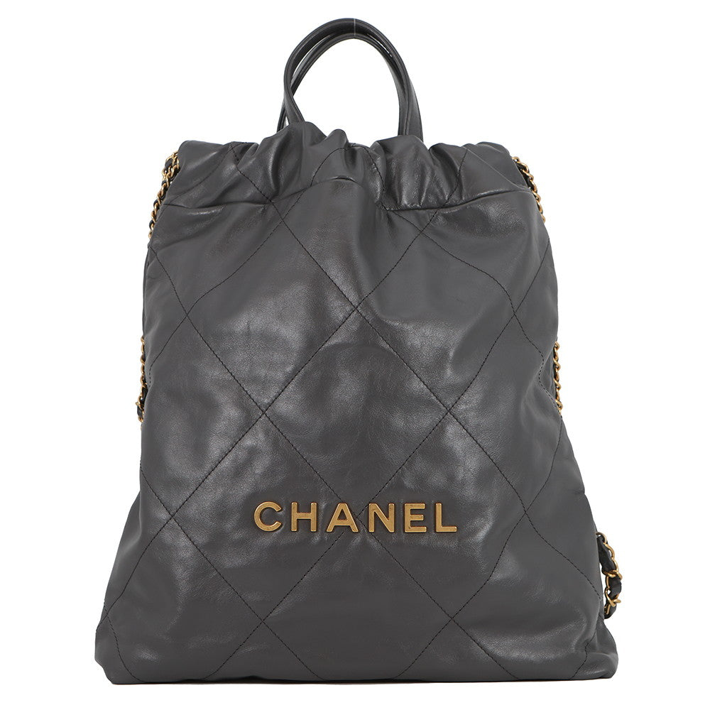 CHANEL CHANEL22 Backpack GrayAS3859 Shiny Calf Leather Size Small