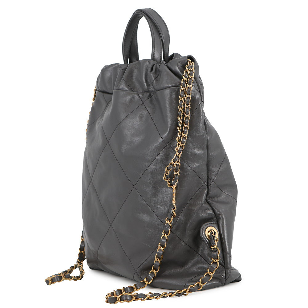 CHANEL CHANEL22 Backpack GrayAS3859 Shiny Calf Leather Size Small