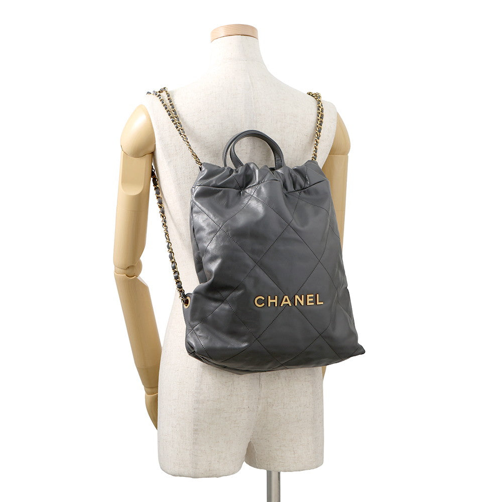 CHANEL CHANEL22 Backpack GrayAS3859 Shiny Calf Leather Size Small