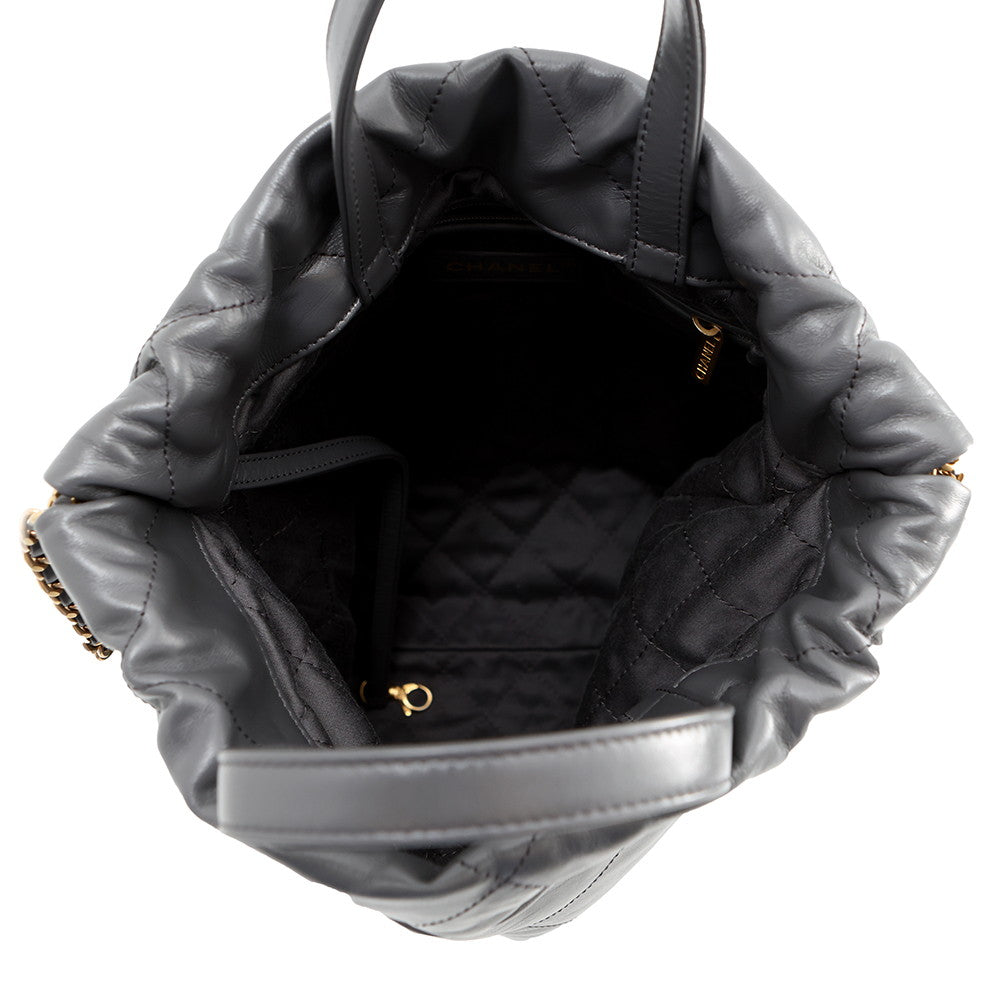 CHANEL CHANEL22 Backpack GrayAS3859 Shiny Calf Leather Size Small