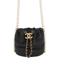 CHANEL Faux Pearl Drawstring Bag Shoulder Bag BlackAS2529 Lambskin