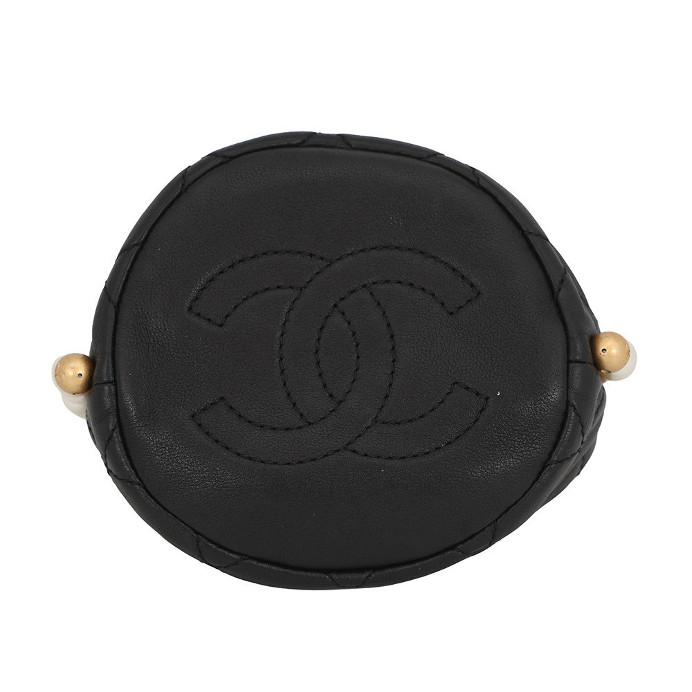 CHANEL Faux Pearl Drawstring Bag Shoulder Bag BlackAS2529 Lambskin