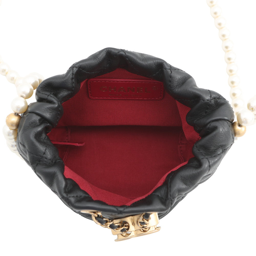 CHANEL Faux Pearl Drawstring Bag Shoulder Bag BlackAS2529 Lambskin