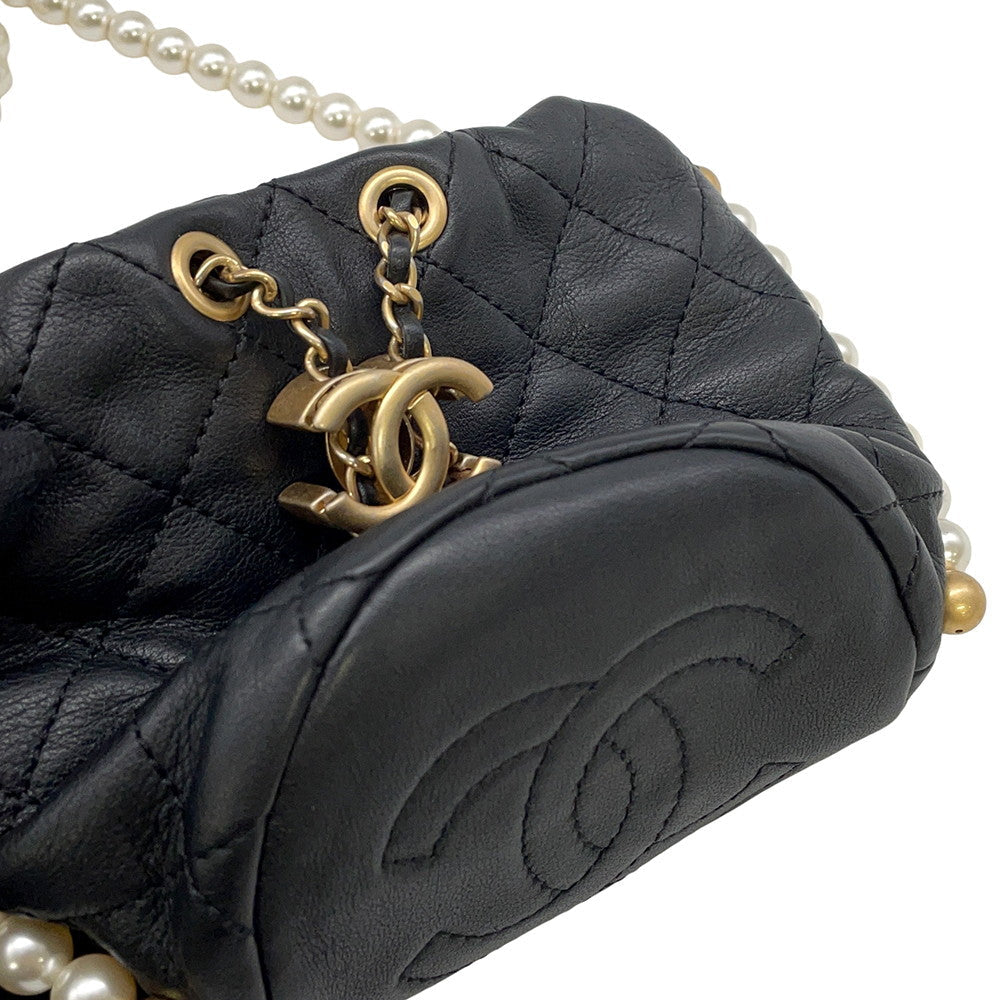 CHANEL Faux Pearl Drawstring Bag Shoulder Bag BlackAS2529 Lambskin