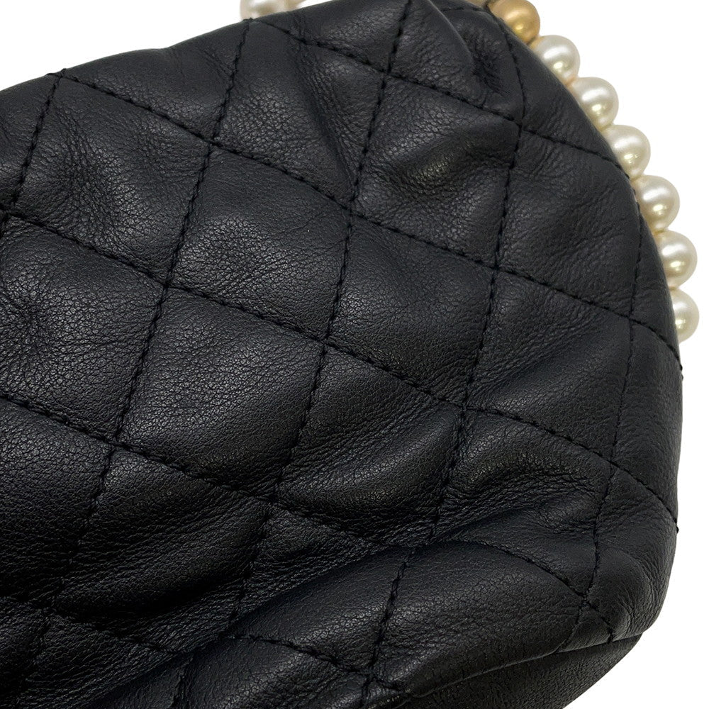 CHANEL Faux Pearl Drawstring Bag Shoulder Bag BlackAS2529 Lambskin