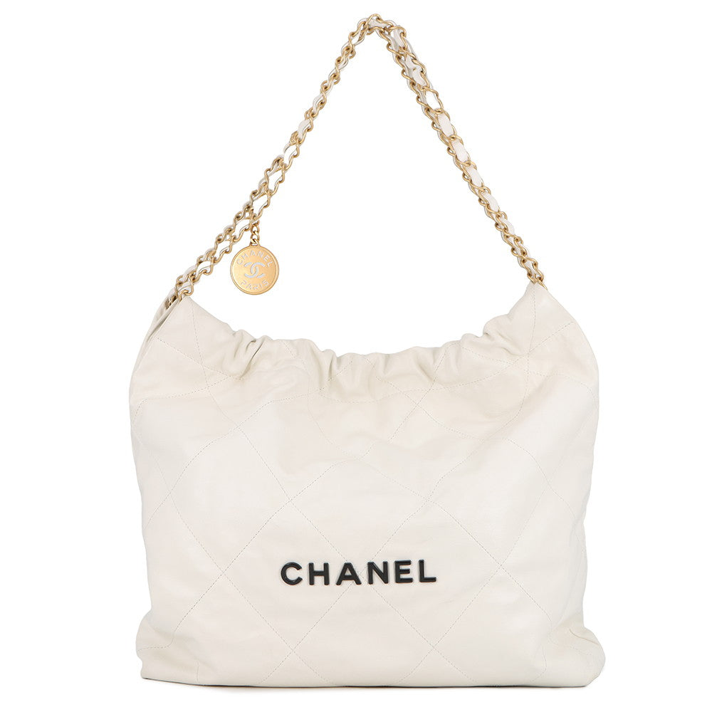 CHANEL CHANEL22 ChainShoulder Bag WhiteAS3260 Shiny Calf Leather Size Small