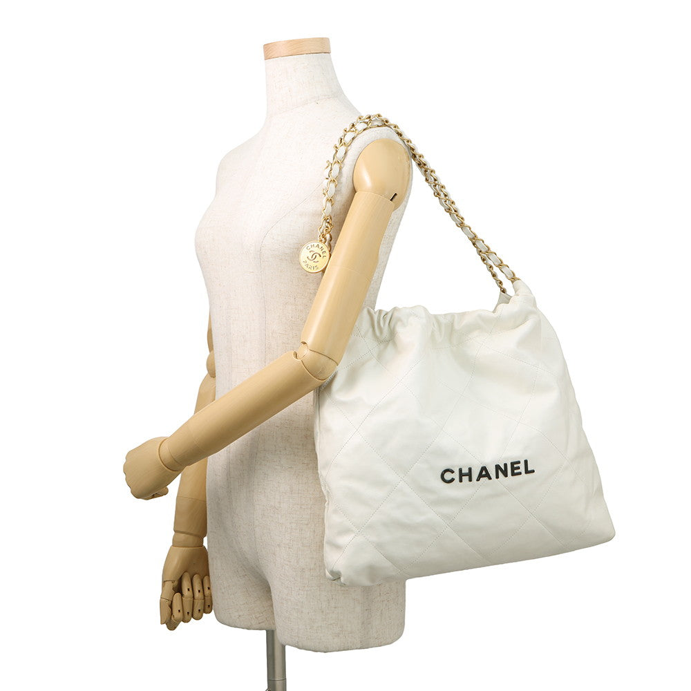 CHANEL CHANEL22 ChainShoulder Bag WhiteAS3260 Shiny Calf Leather Size Small