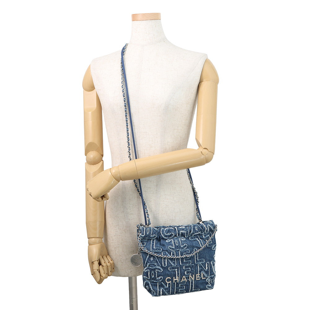 CHANEL CHANEL22 ChainShoulder Bag BlueAS3980 Denim Size Mini