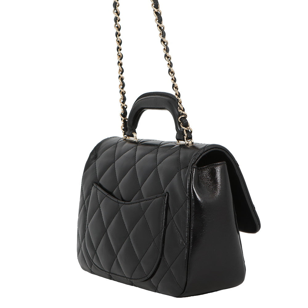CHANEL Top Handle Matelasse Chain Bag BlackAS4544 B14863 94305 Shiny Calf Leather