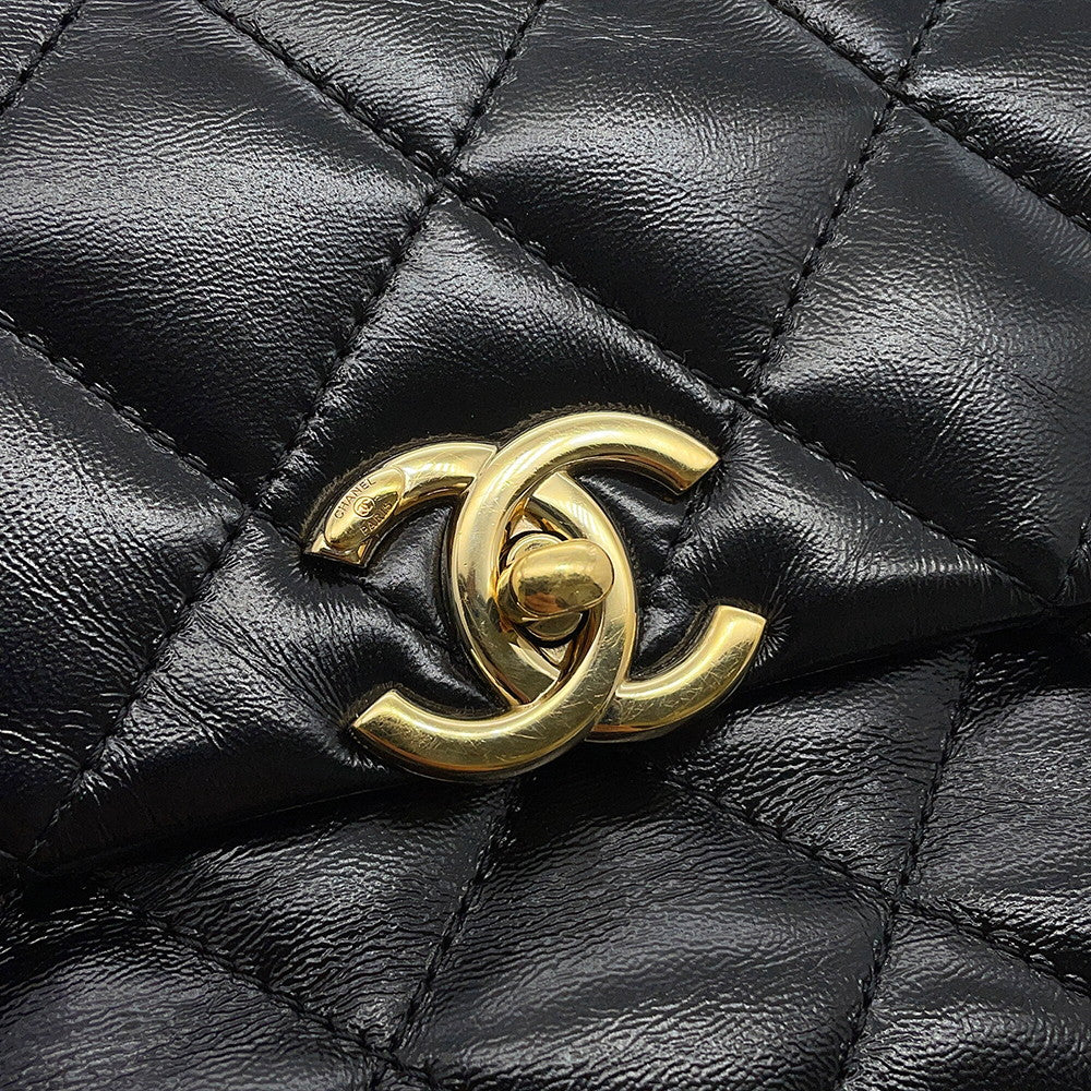 CHANEL Top Handle Matelasse Chain Bag BlackAS4544 B14863 94305 Shiny Calf Leather