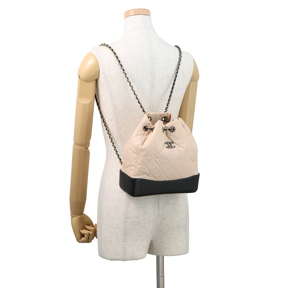 CHANEL Gabrielle de CHANEL Backpack BeigeBlackA94485 Aged Calf Leather Size Small