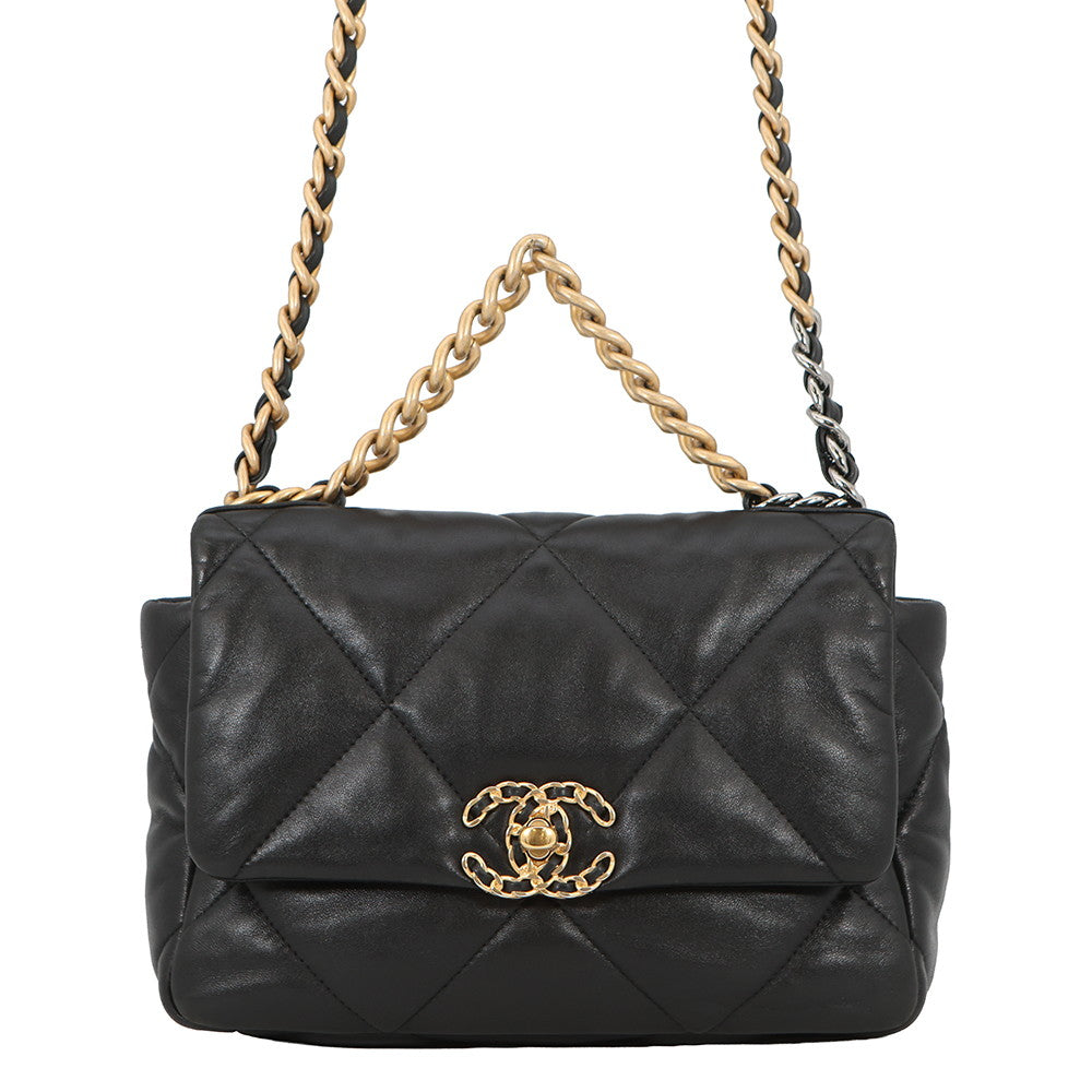 CHANEL CHANEL19 CHANEL19 Matelasse Shoulder Bag BlackAS1160 Shiny Lambskin
