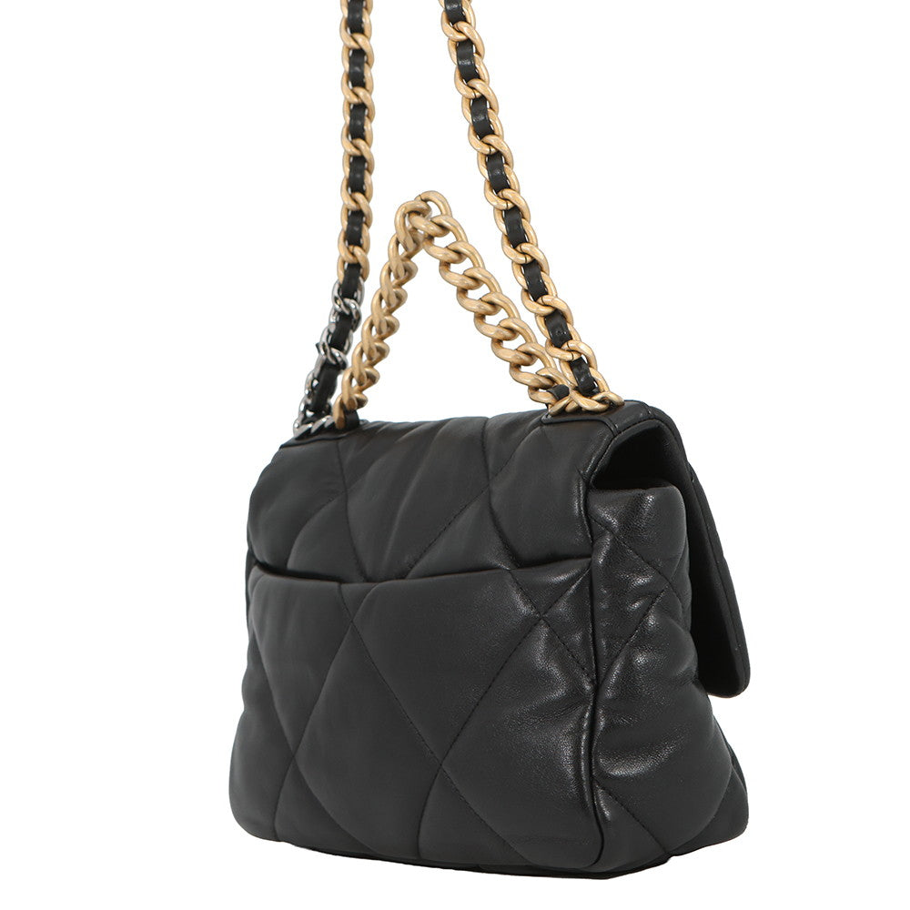 CHANEL CHANEL19 CHANEL19 Matelasse Shoulder Bag BlackAS1160 Shiny Lambskin