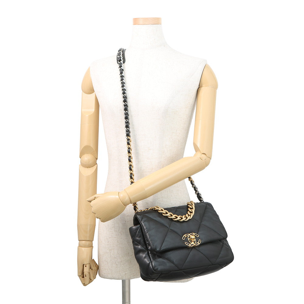 CHANEL CHANEL19 CHANEL19 Matelasse Shoulder Bag BlackAS1160 Shiny Lambskin