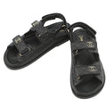 CHANEL CC Logo Matelasse Sandals BlackG35927 Leather Size 38 C