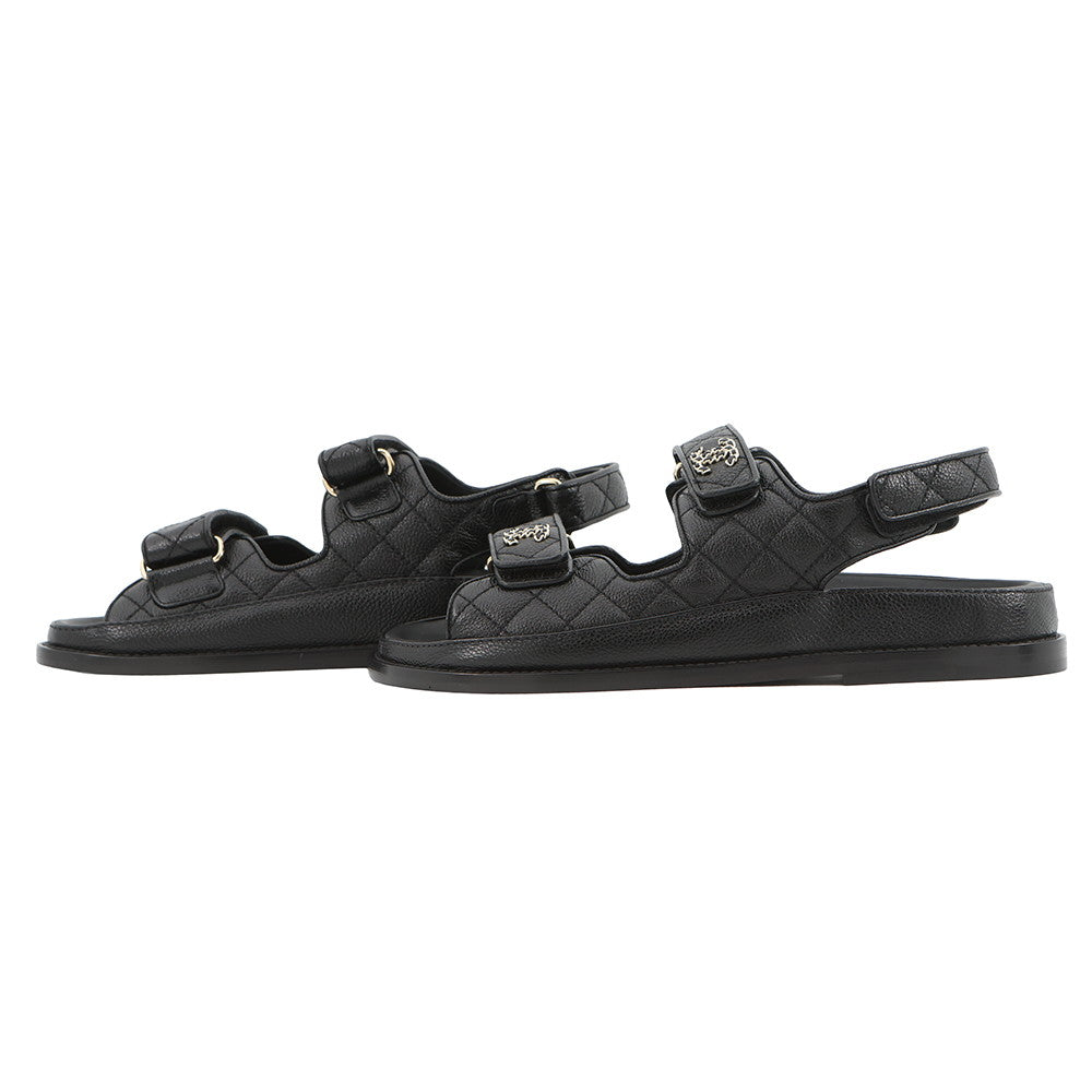 CHANEL CC Logo Matelasse Sandals BlackG35927 Leather Size 38 C