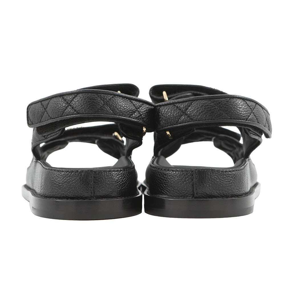 CHANEL CC Logo Matelasse Sandals BlackG35927 Leather Size 38 C