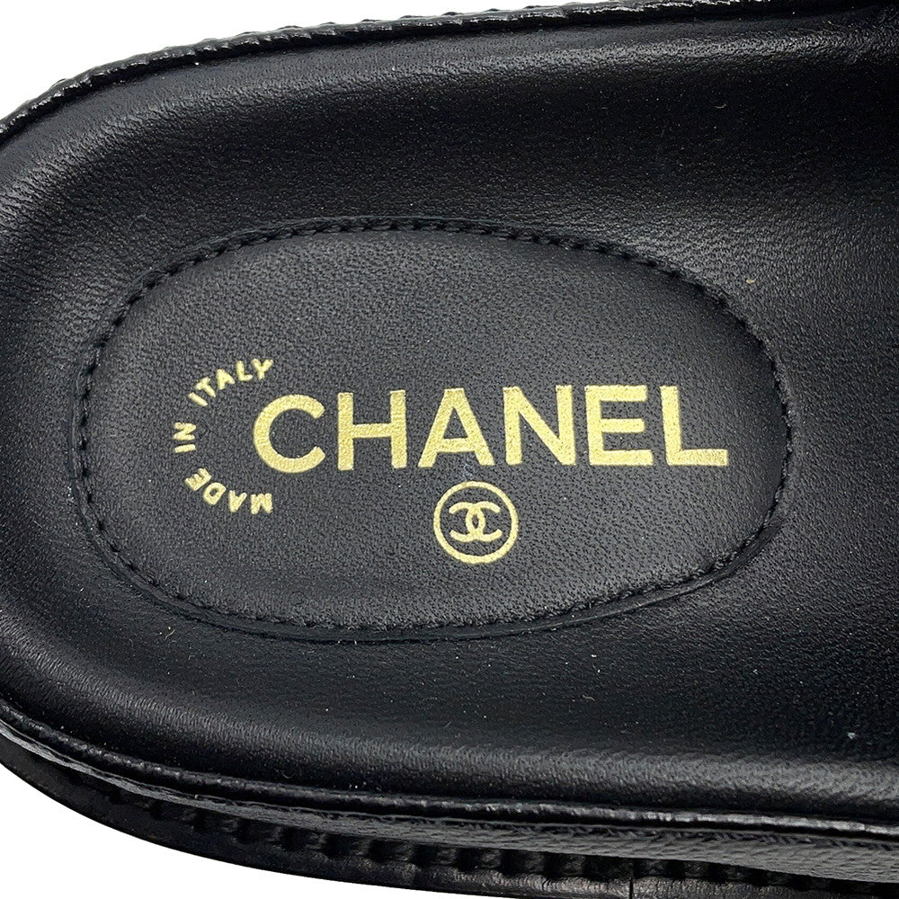 CHANEL CC Logo Matelasse Sandals BlackG35927 Leather Size 38 C