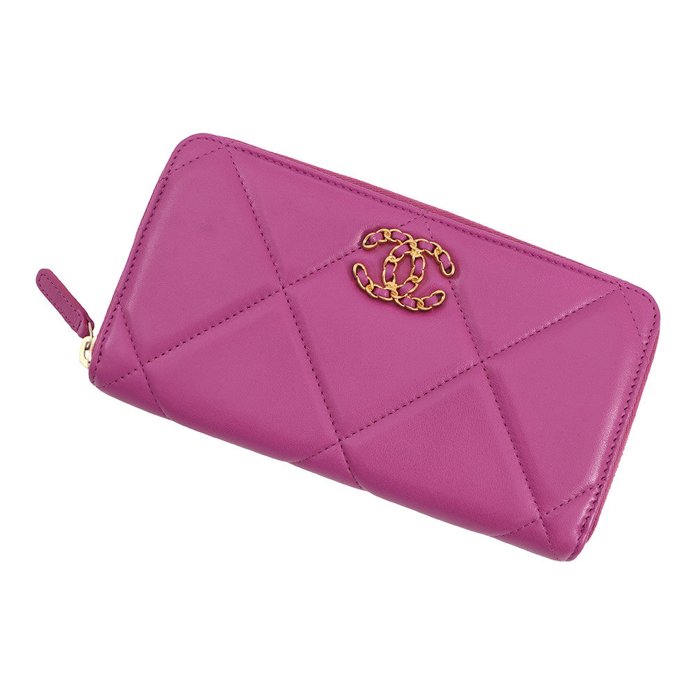 CHANEL 19 Small zip wallet PurpleAP0948 Lambskin