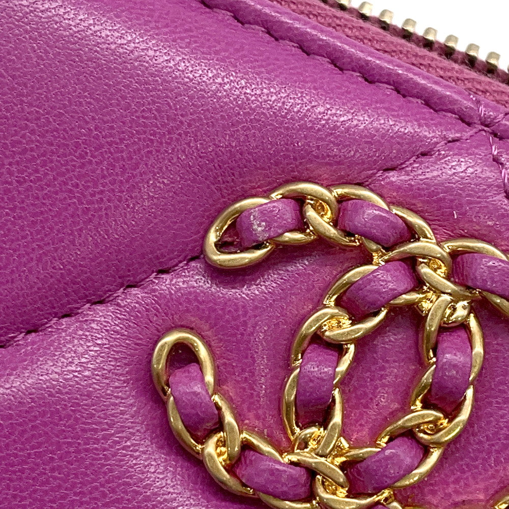 CHANEL 19 Small zip wallet PurpleAP0948 Lambskin
