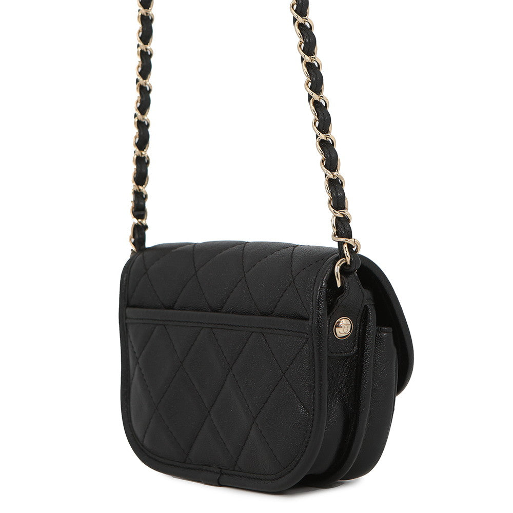 CHANEL Mini Round Flap Messenger Bag BlackAS2465 Grained Calf Leather Size 18
