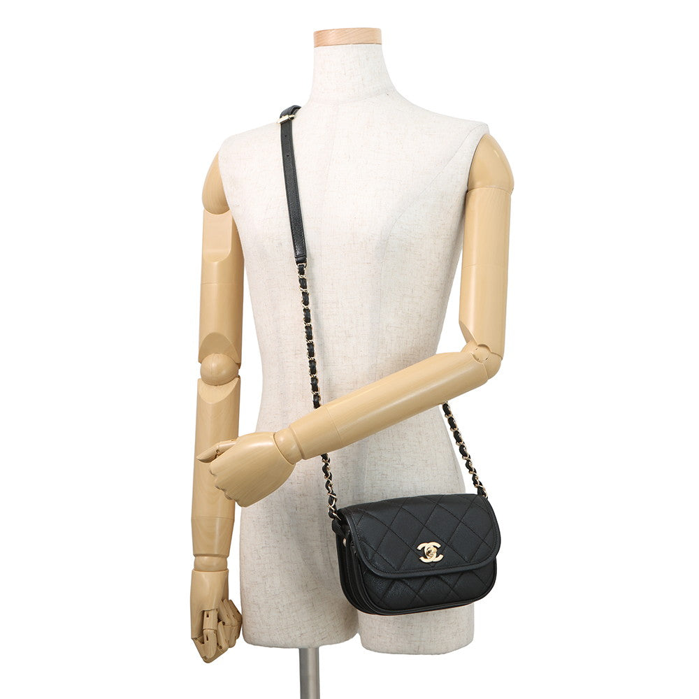 CHANEL Mini Round Flap Messenger Bag BlackAS2465 Grained Calf Leather Size 18