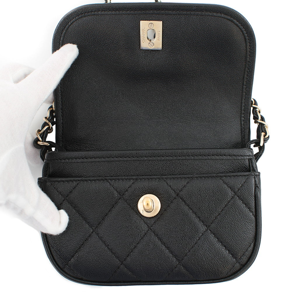 CHANEL Mini Round Flap Messenger Bag BlackAS2465 Grained Calf Leather Size 18