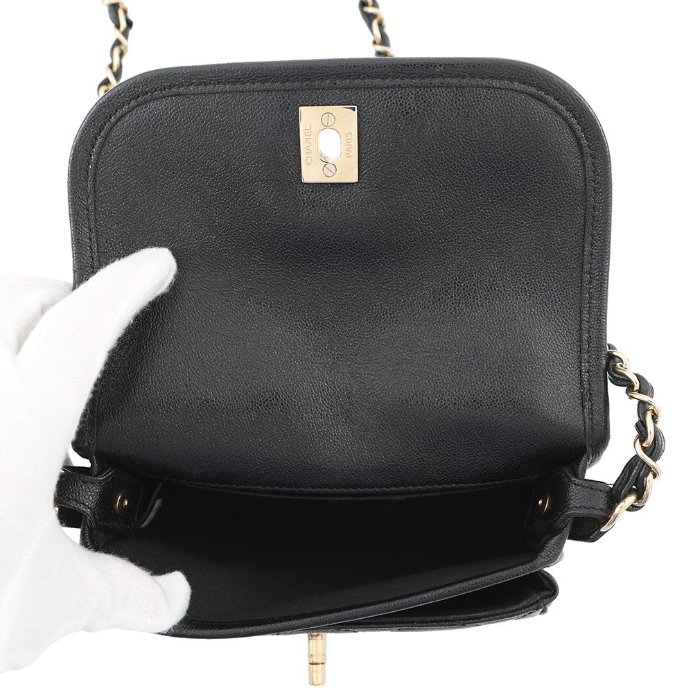 CHANEL Mini Round Flap Messenger Bag BlackAS2465 Grained Calf Leather Size 18