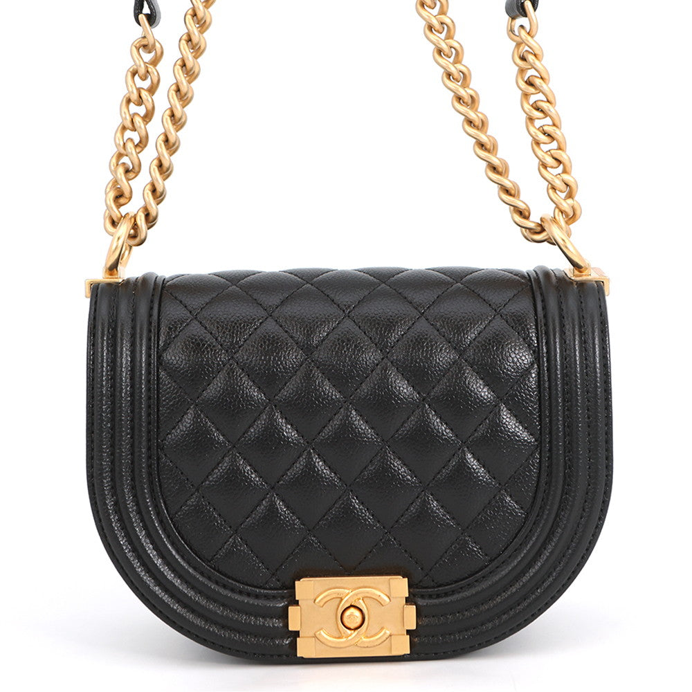 CHANEL Boy Chanel Half Moon Shoulder Bag BlackAS3350 Caviar Leather Size Small