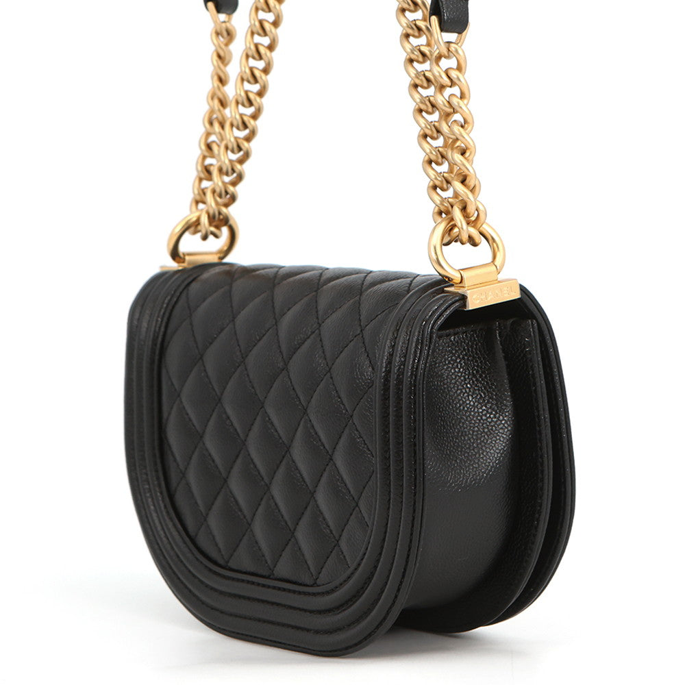CHANEL Boy Chanel Half Moon Shoulder Bag BlackAS3350 Caviar Leather Size Small