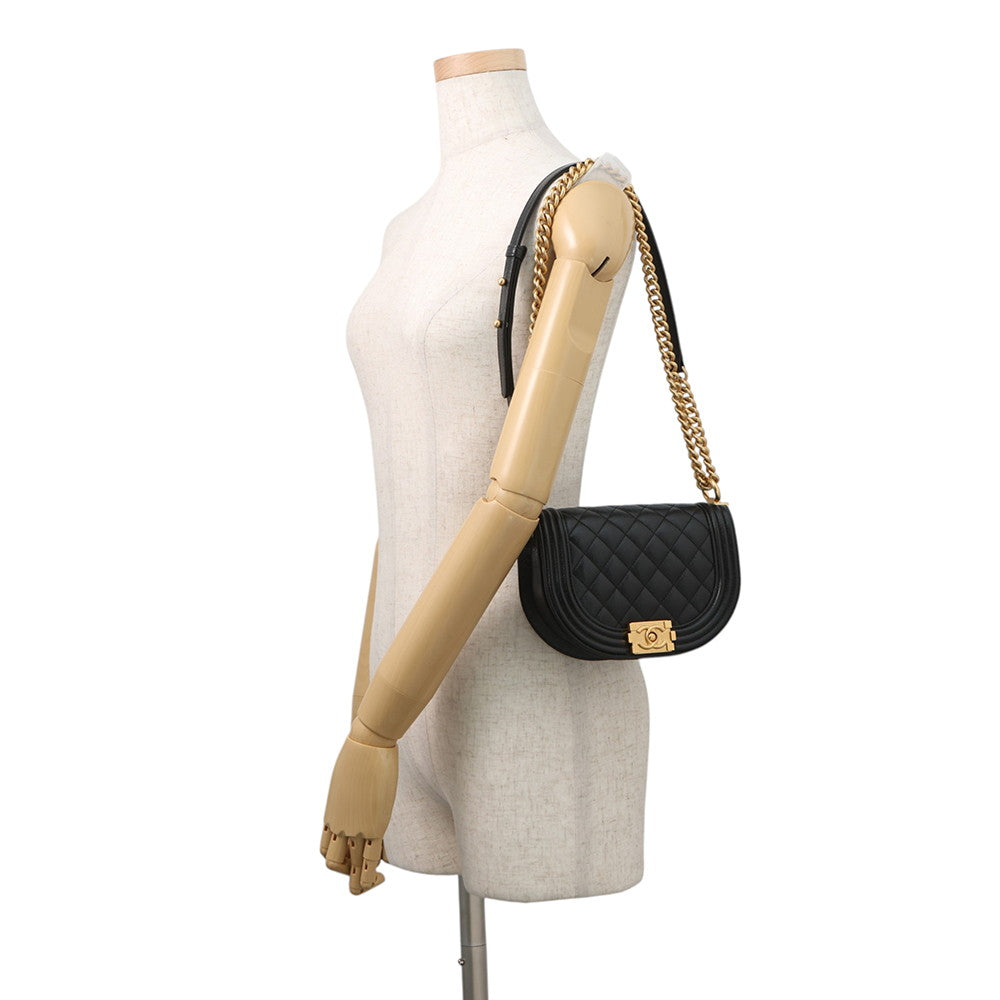 CHANEL Boy Chanel Half Moon Shoulder Bag BlackAS3350 Caviar Leather Size Small