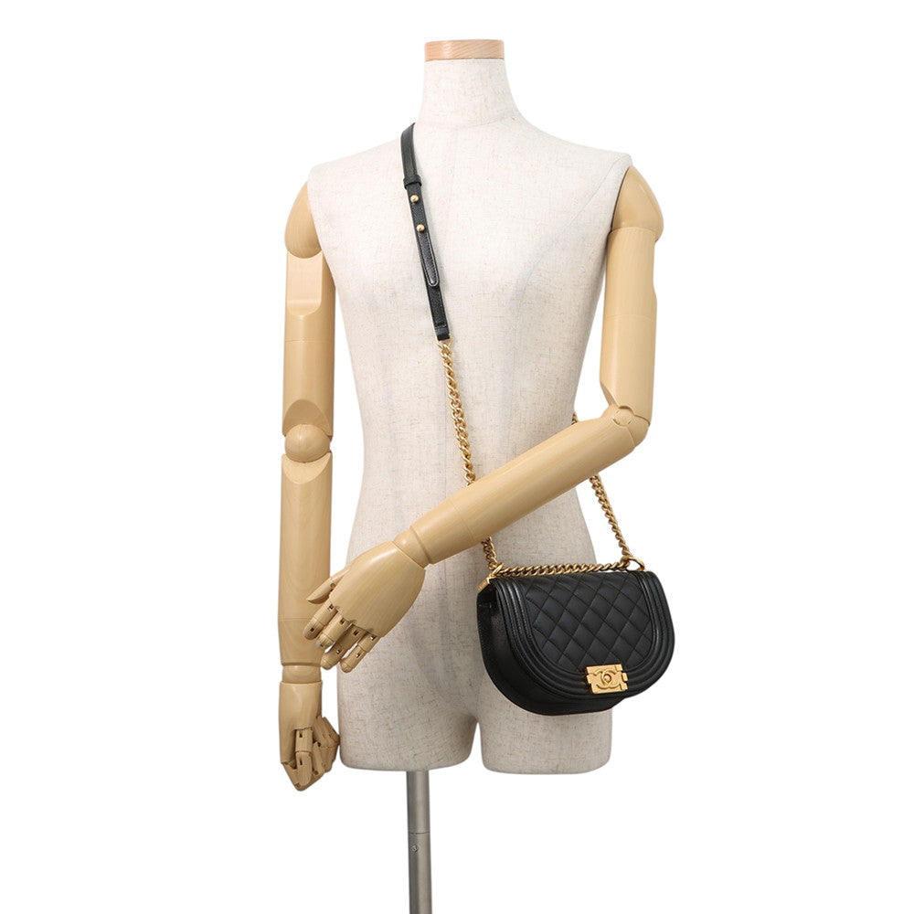 CHANEL Boy Chanel Half Moon Shoulder Bag BlackAS3350 Caviar Leather Size Small