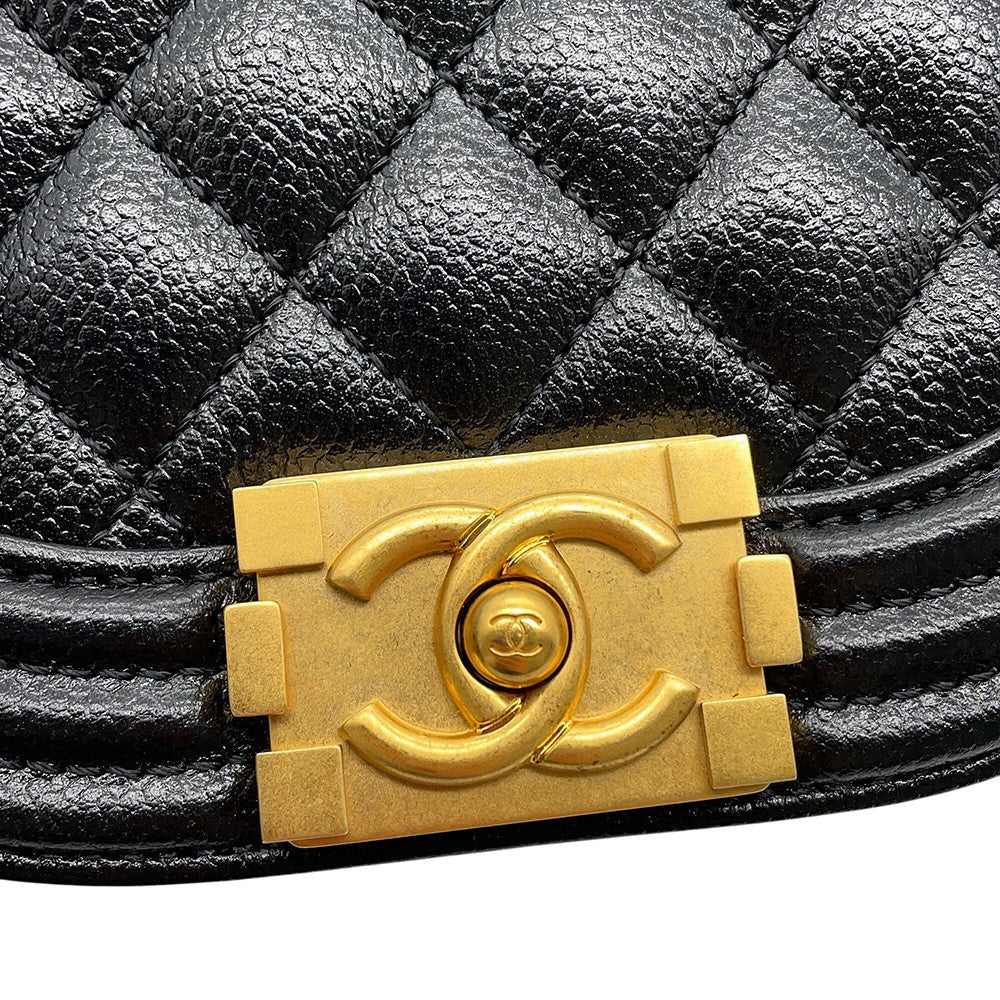 CHANEL Boy Chanel Half Moon Shoulder Bag BlackAS3350 Caviar Leather Size Small