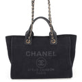 CHANEL Deauville Chain Tote BlackAS3257 Canvas Leather Size Small