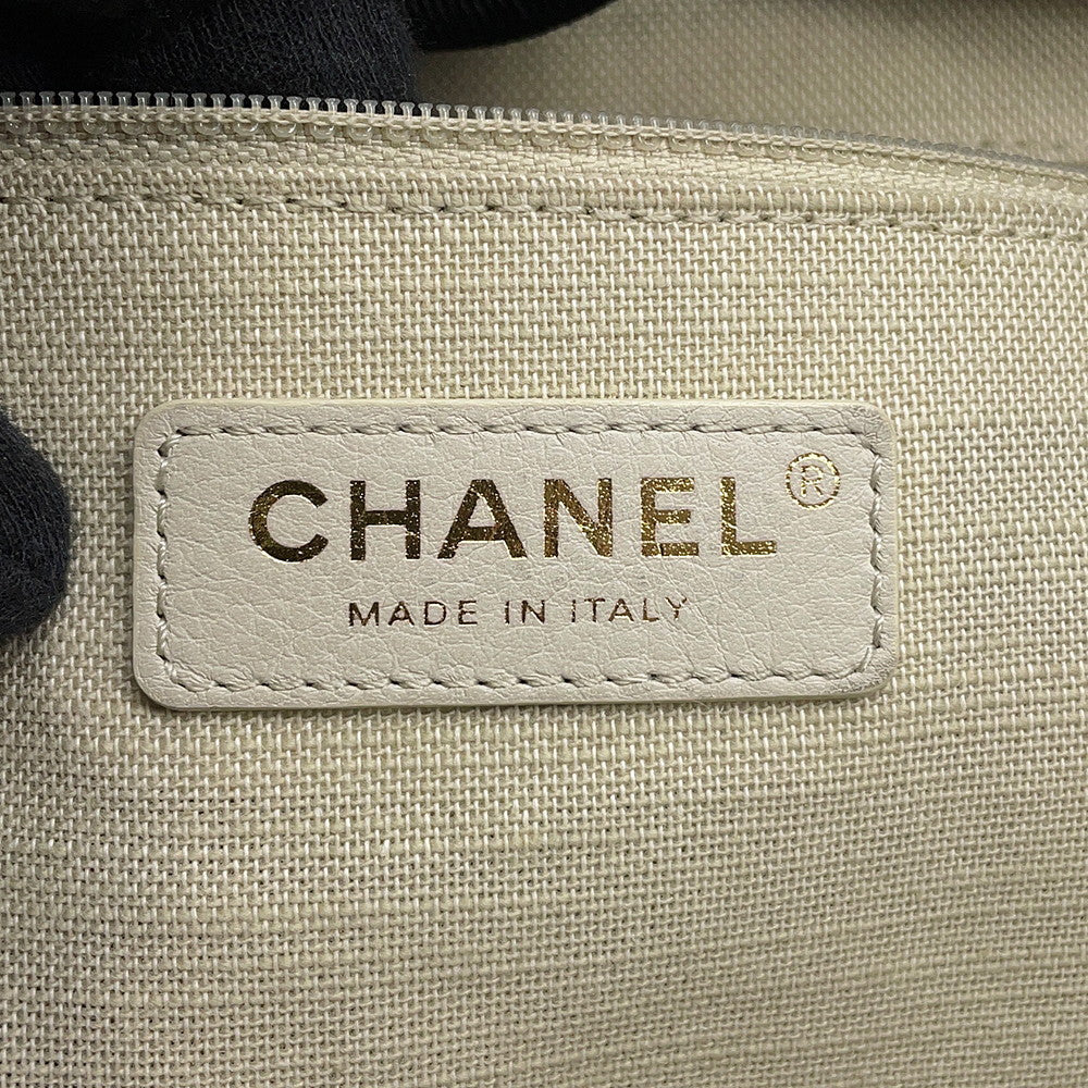 CHANEL Deauville Chain Tote BlackAS3257 Canvas Leather Size Small