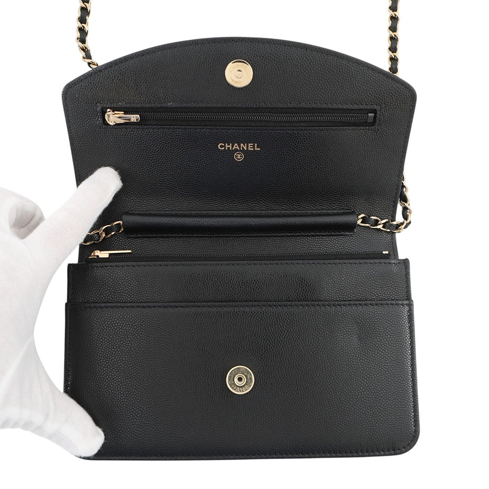 CHANEL CC Logo Chain Wallet BlackAP4653 Caviar Leather