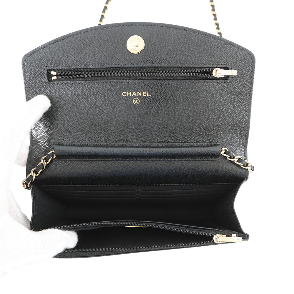 CHANEL CC Logo Chain Wallet BlackAP4653 Caviar Leather