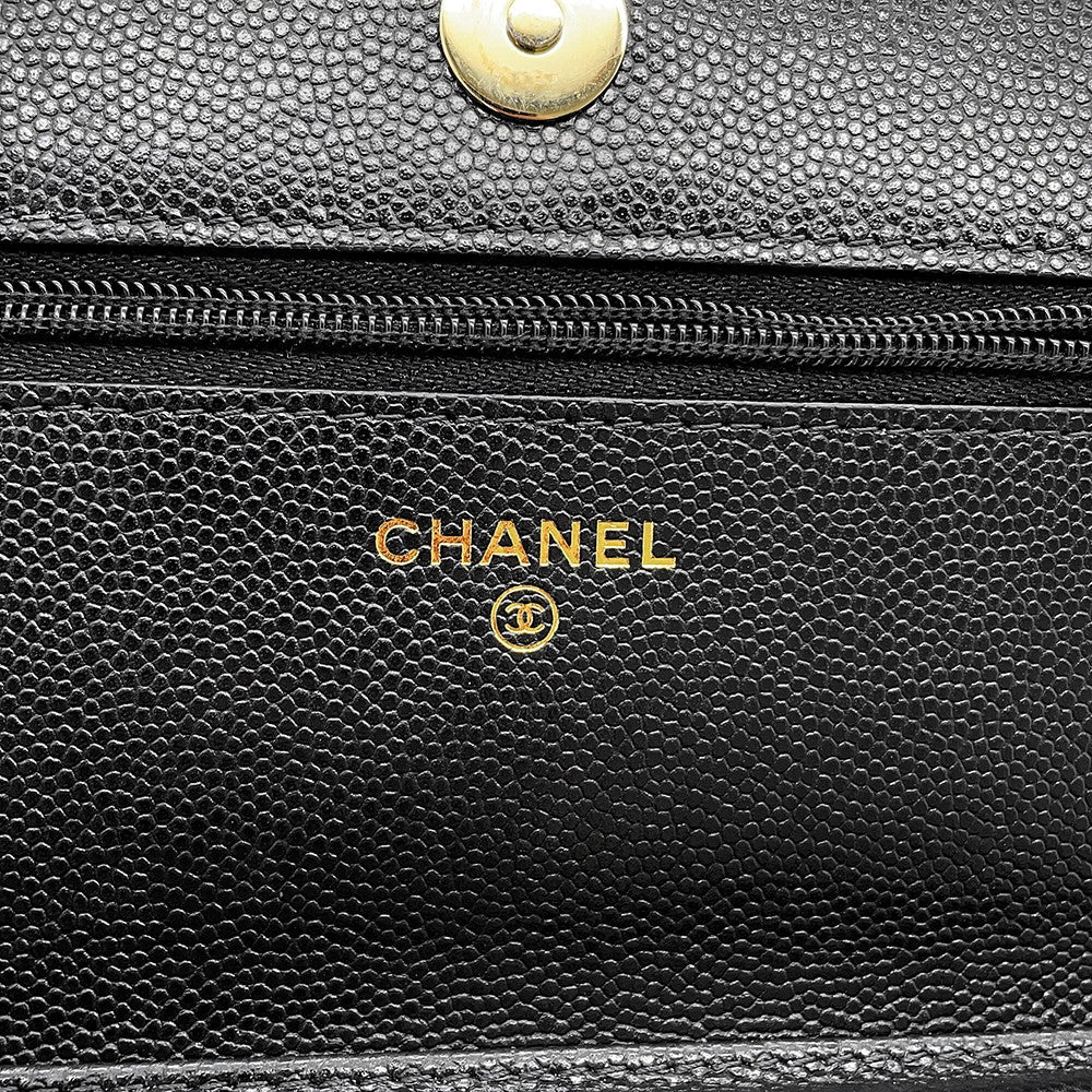 CHANEL CC Logo Chain Wallet BlackAP4653 Caviar Leather