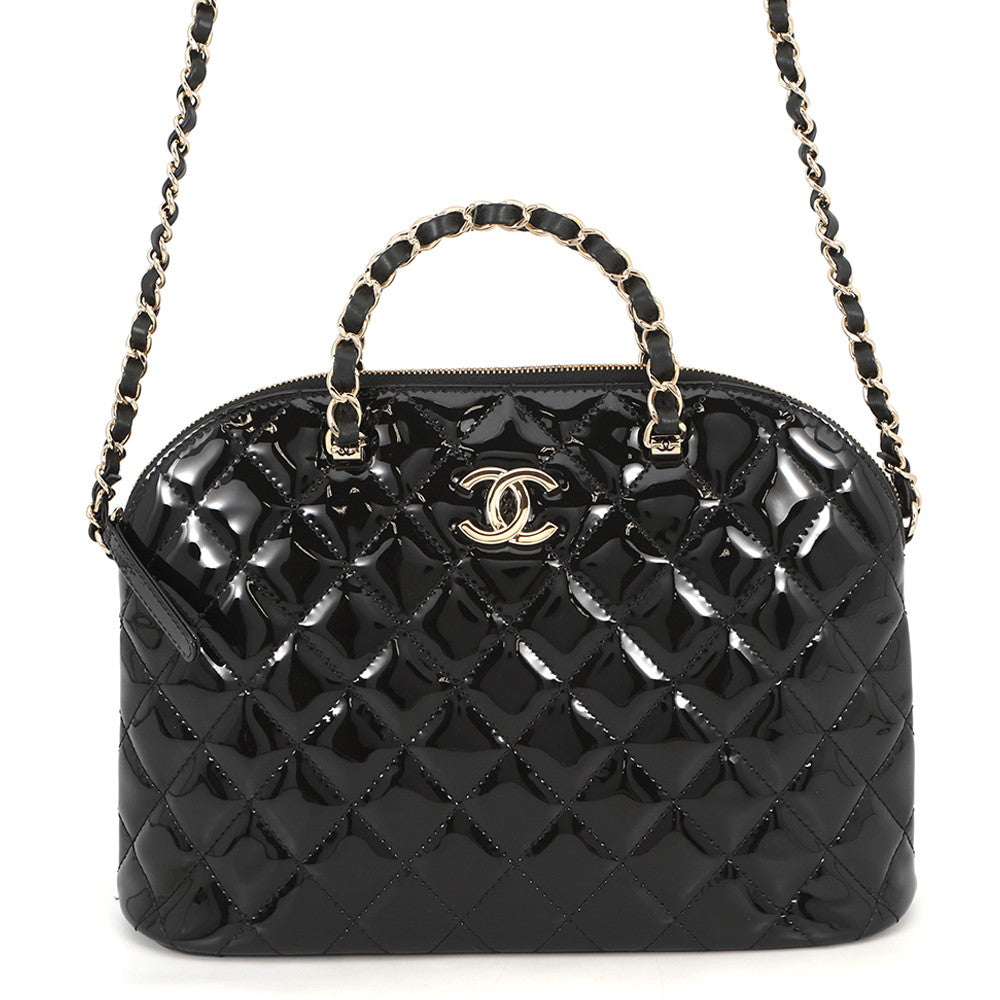 CHANEL Matelasse 2-Way Shopping Bag BlackAS3969 Patent Leather