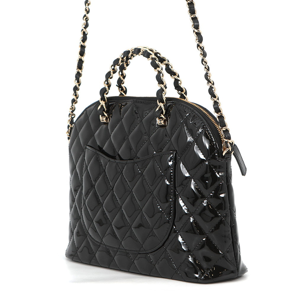 CHANEL Matelasse 2-Way Shopping Bag BlackAS3969 Patent Leather