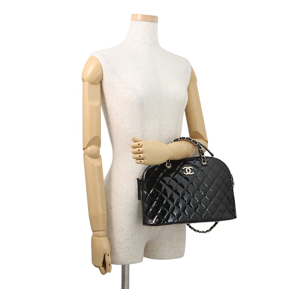 CHANEL Matelasse 2-Way Shopping Bag BlackAS3969 Patent Leather