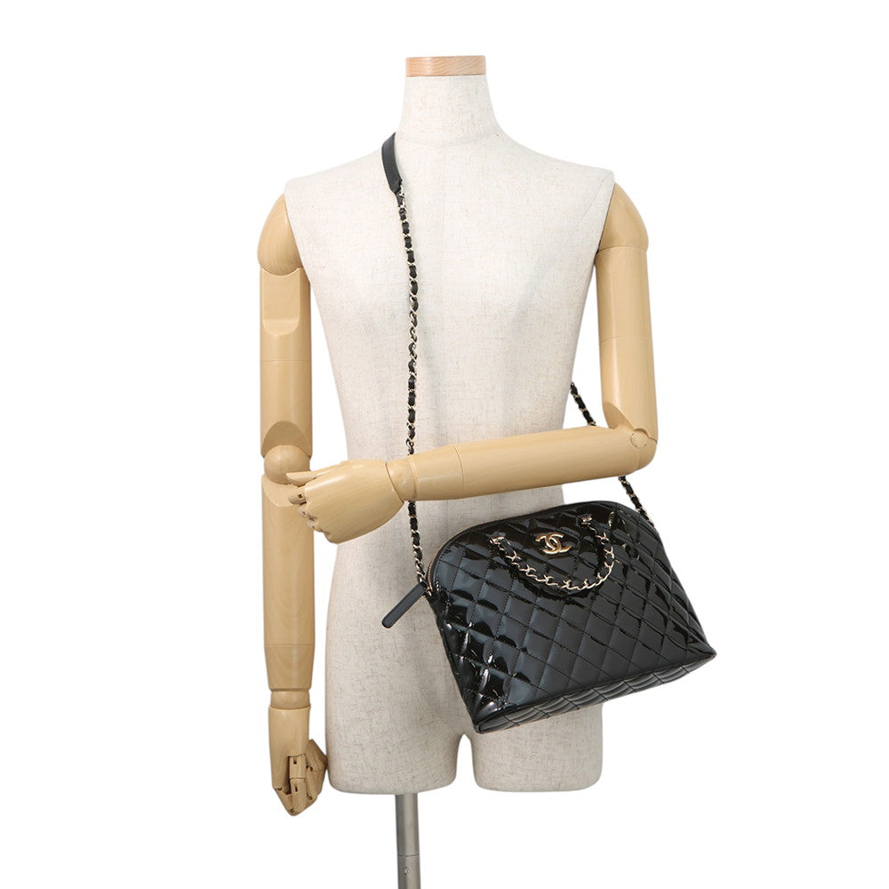 CHANEL Matelasse 2-Way Shopping Bag BlackAS3969 Patent Leather