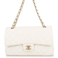 CHANEL Matelasse Double Flap Chain Shoulder Bag WhiteA01112 Caviar Leather Size 25