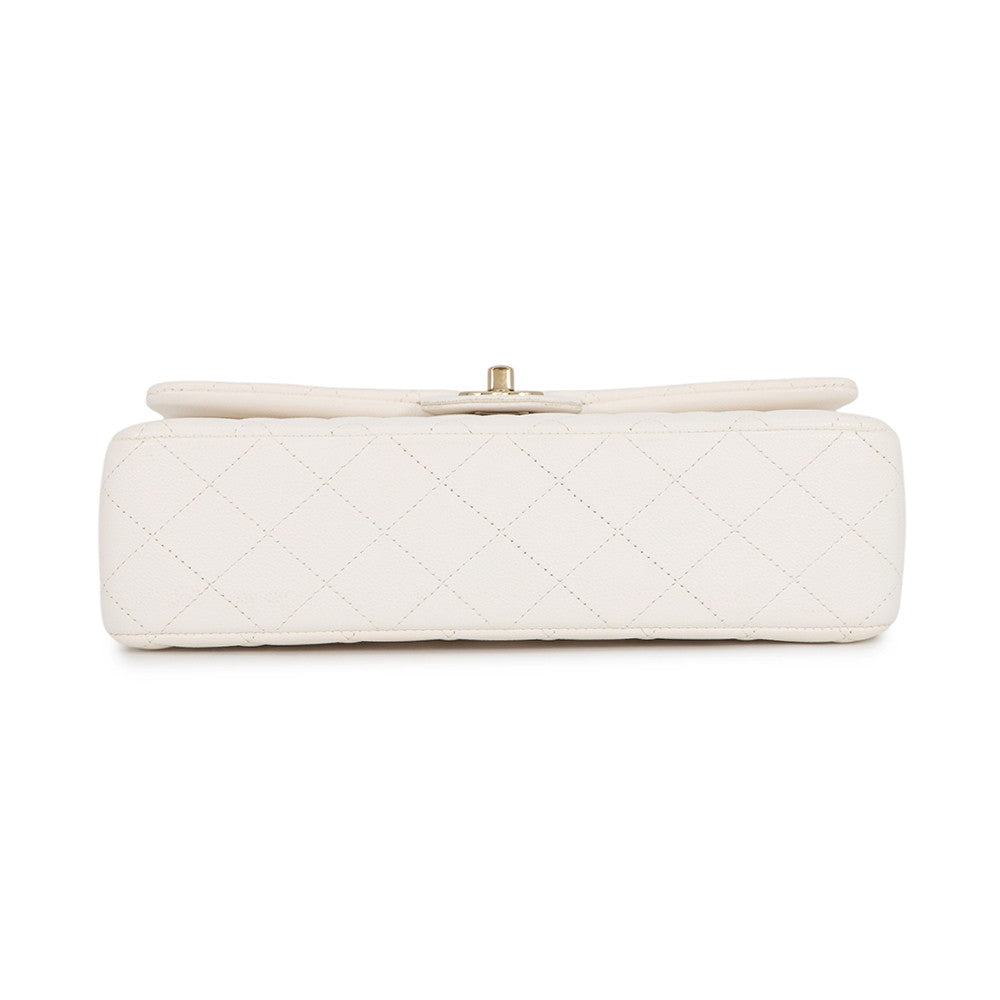 CHANEL Matelasse Double Flap Chain Shoulder Bag WhiteA01112 Caviar Leather Size 25