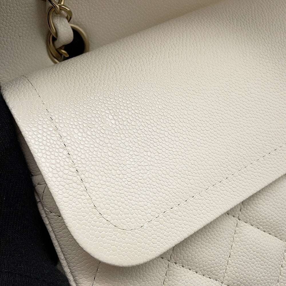 CHANEL Matelasse Double Flap Chain Shoulder Bag WhiteA01112 Caviar Leather Size 25