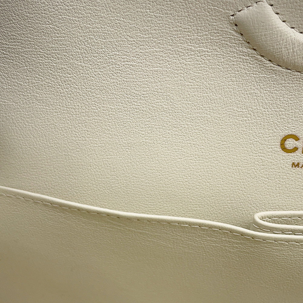 CHANEL Matelasse Double Flap Chain Shoulder Bag WhiteA01112 Caviar Leather Size 25