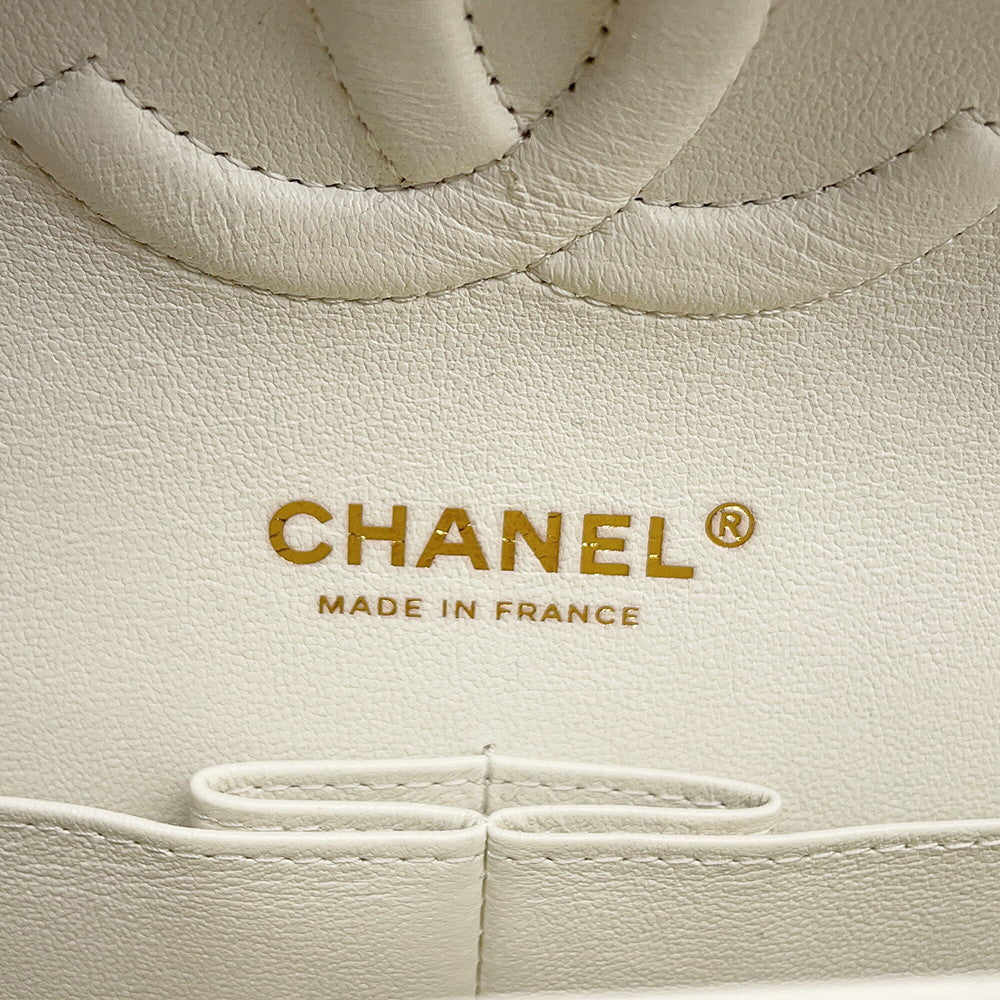 CHANEL Matelasse Double Flap Chain Shoulder Bag WhiteA01112 Caviar Leather Size 25