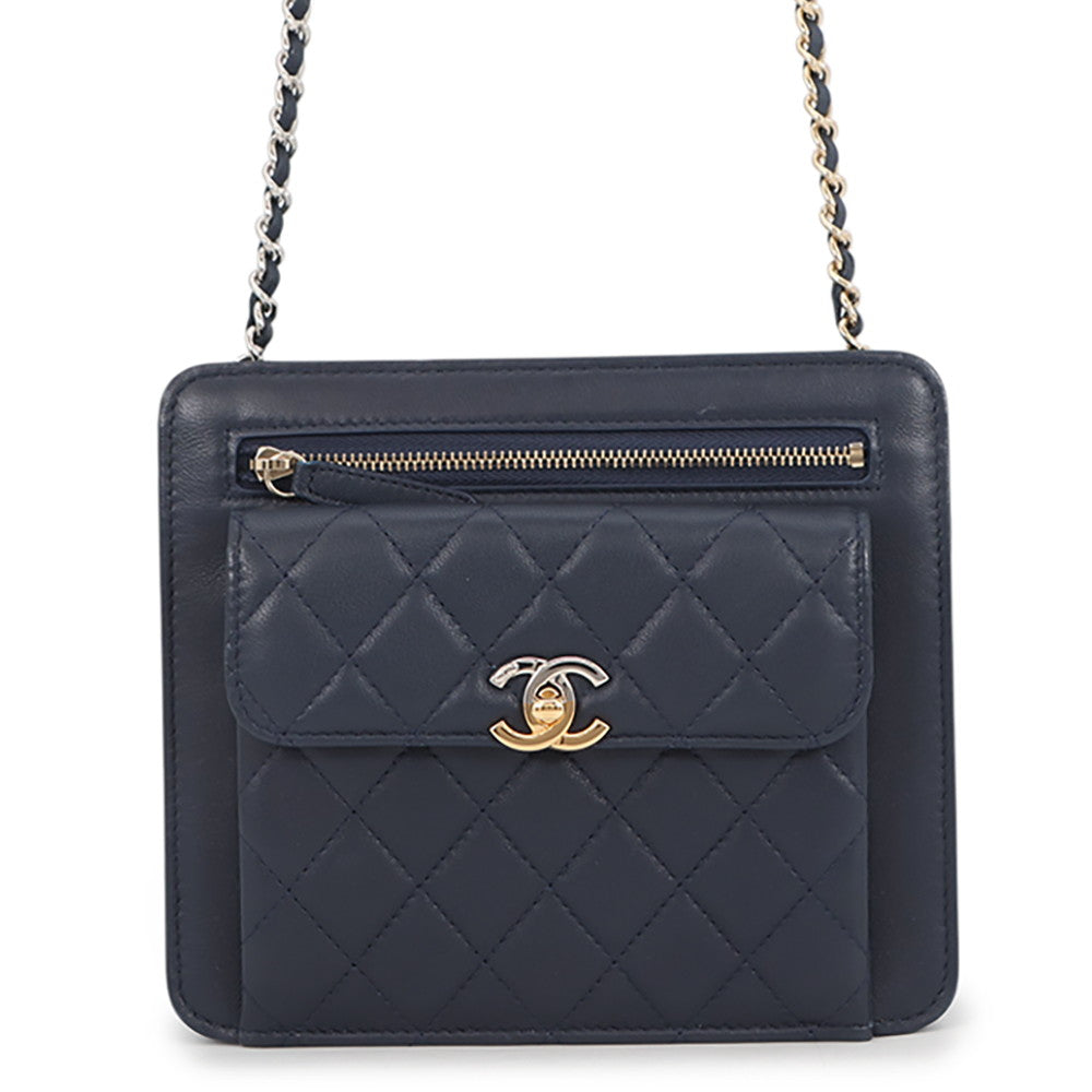 CHANEL Matelasse ChainShoulder Mini Bag Navy Lambskin