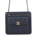 CHANEL Matelasse ChainShoulder Mini Bag Navy Lambskin