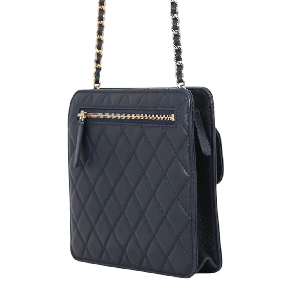 CHANEL Matelasse ChainShoulder Mini Bag Navy Lambskin